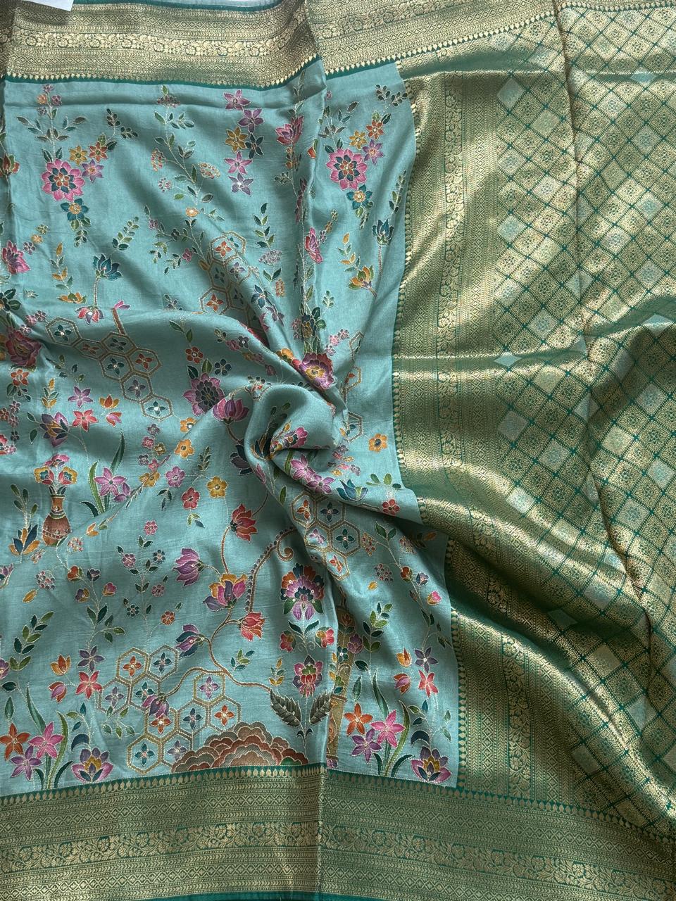 Pastel Blue Pashmina Georgette Saree 110