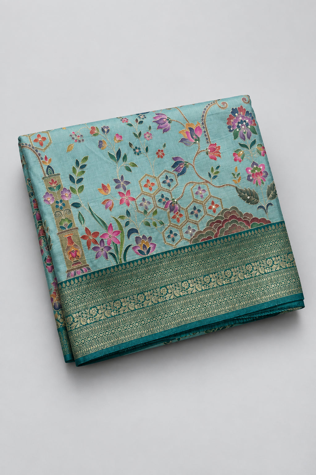 Pastel Blue Pashmina Georgette Saree 110