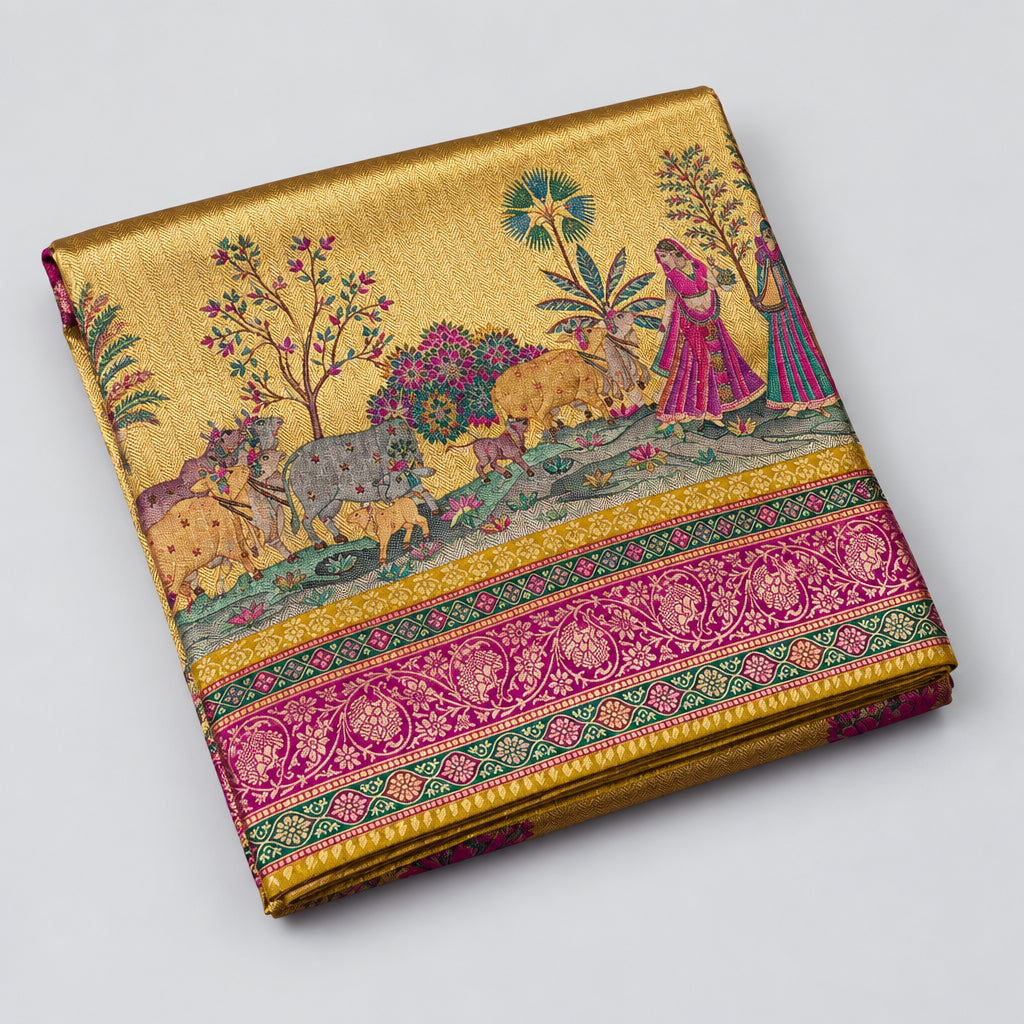Mustard Yellow  Pashmina Georgette Saree 110