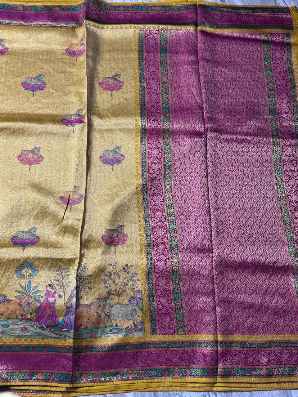 Mustard Yellow  Pashmina Georgette Saree 110