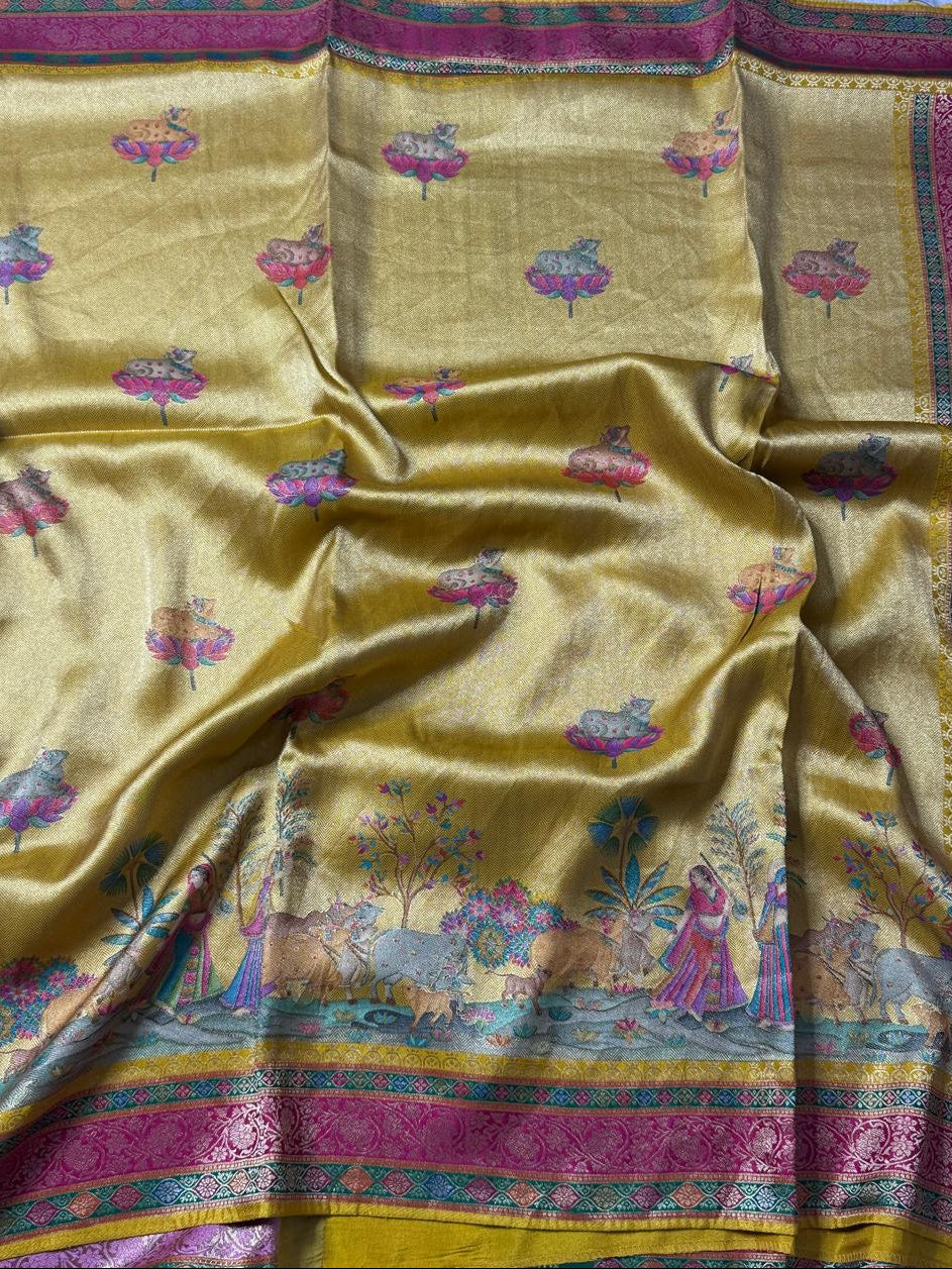 Mustard Yellow  Pashmina Georgette Saree 110