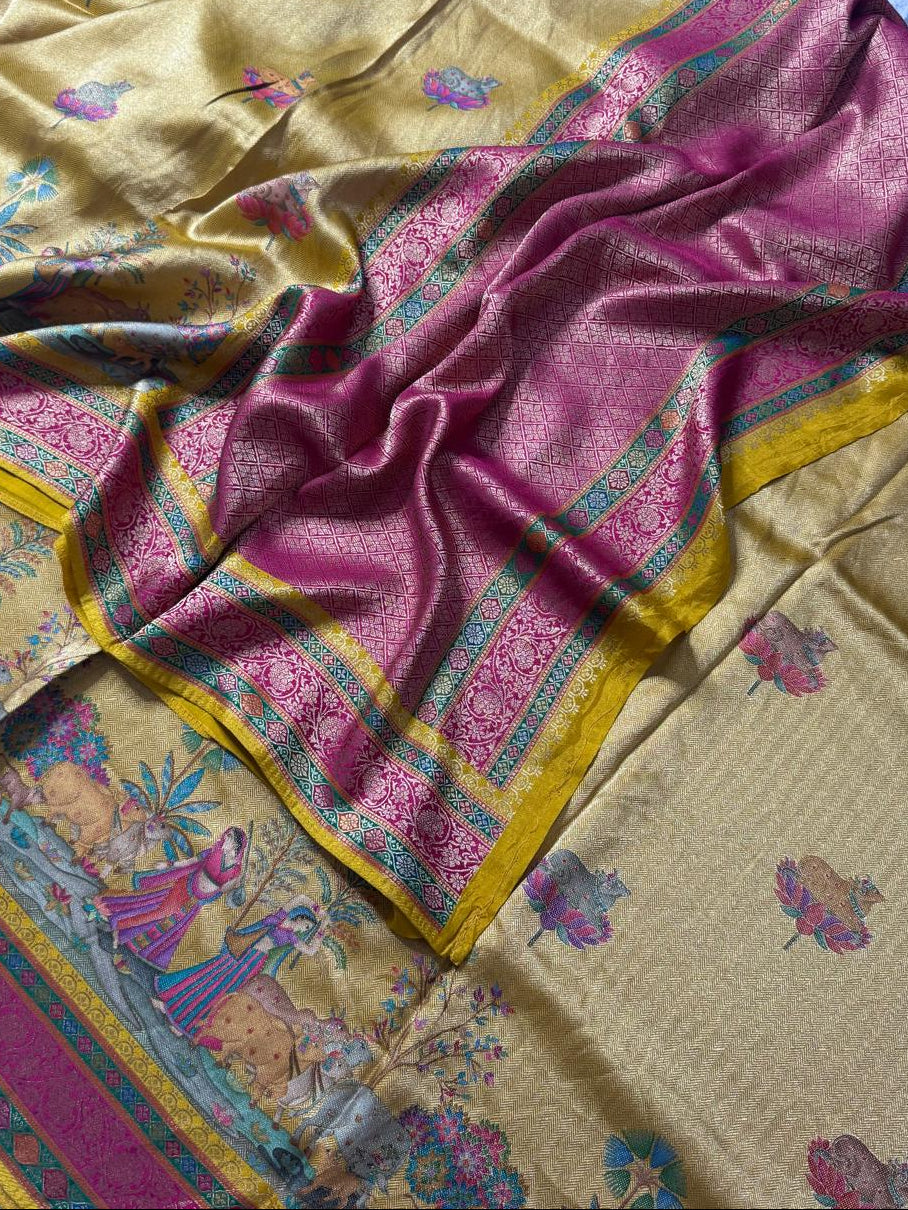 Mustard Yellow  Pashmina Georgette Saree 110