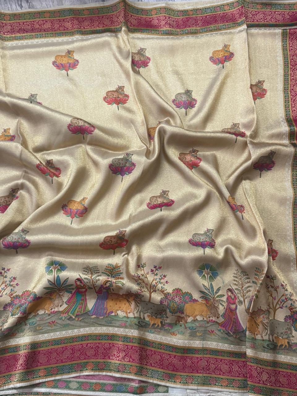 Golden  Pashmina Georgette Saree 110