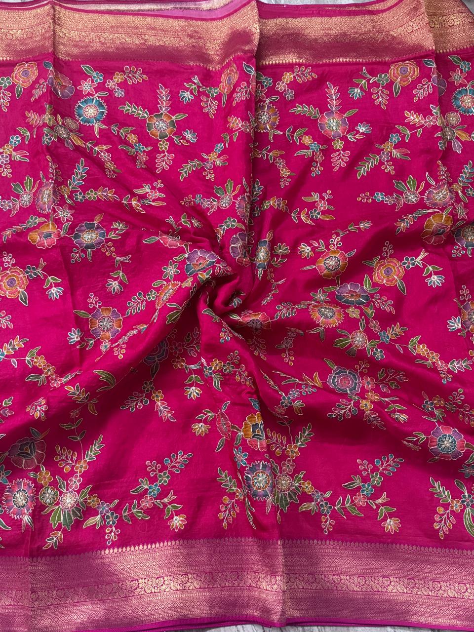 Rani Pink Pashmina Georgette Saree 110