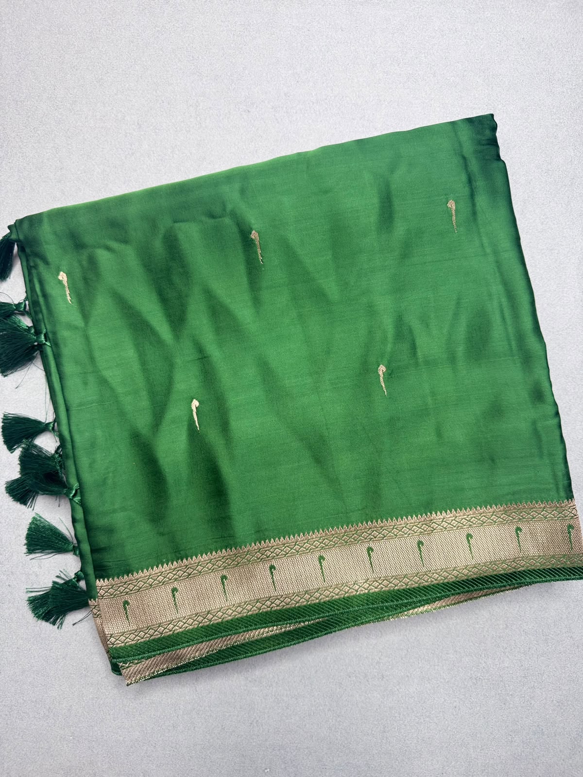 Bottle Green Satin Paithani Saree 110