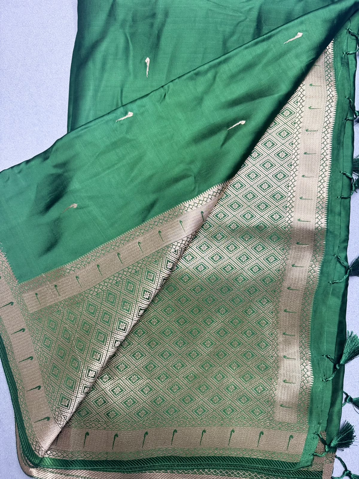 Bottle Green Satin Paithani Saree 110