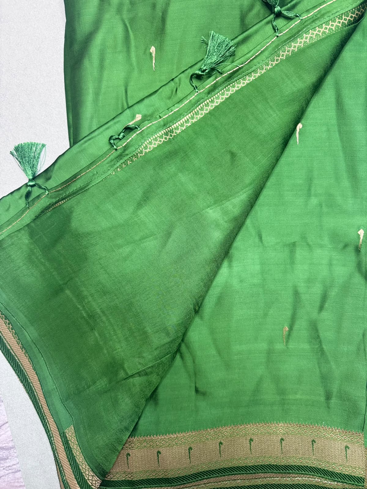 Bottle Green Satin Paithani Saree 110