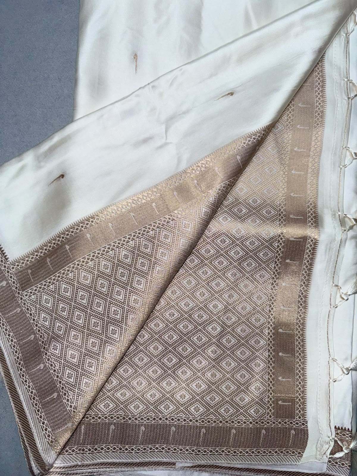 Cream Satin Paithani Saree 110