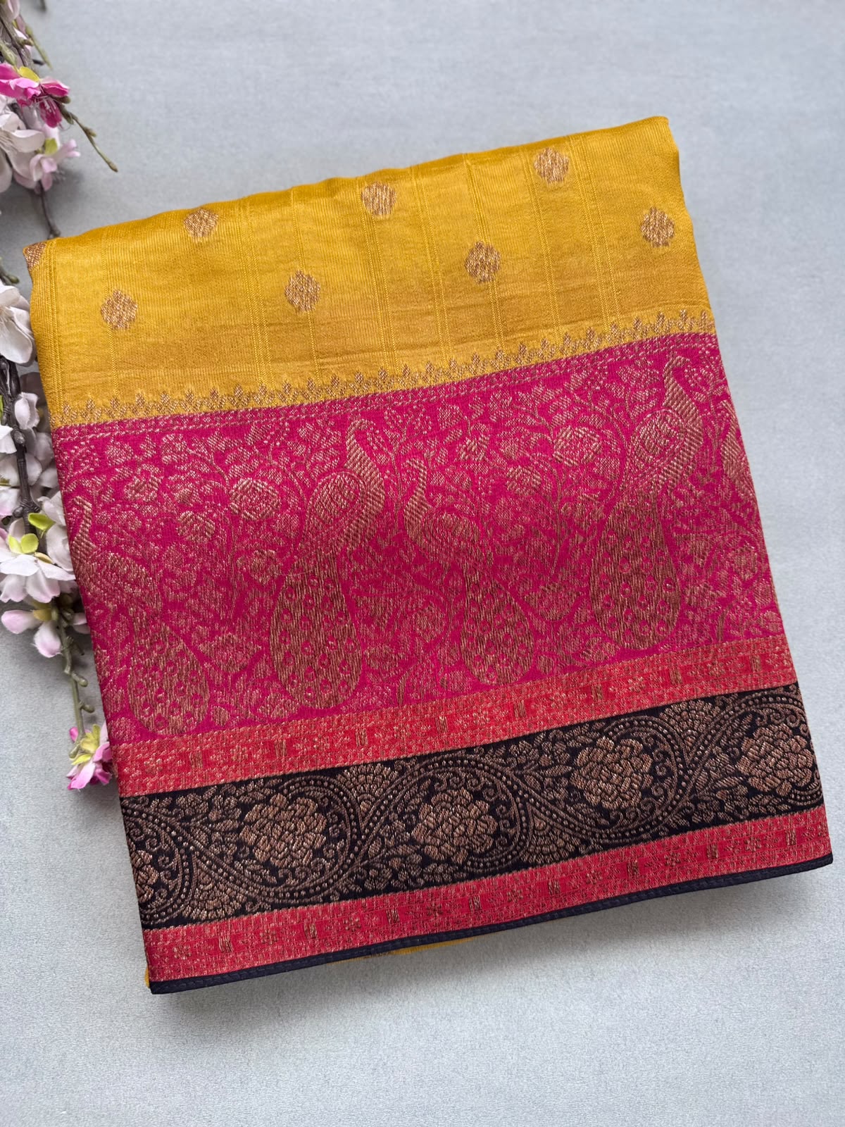 Mustard 3D Border Tussar Georgette Saree 110