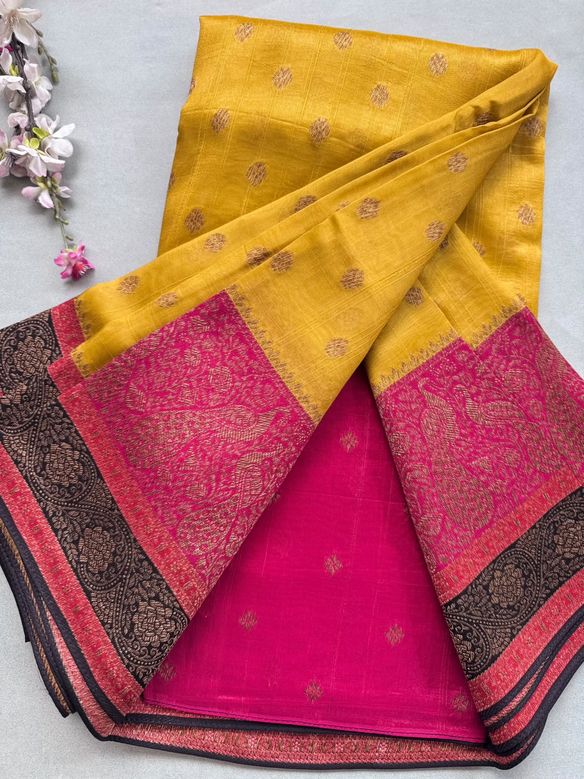 Mustard 3D Border Tussar Georgette Saree 110