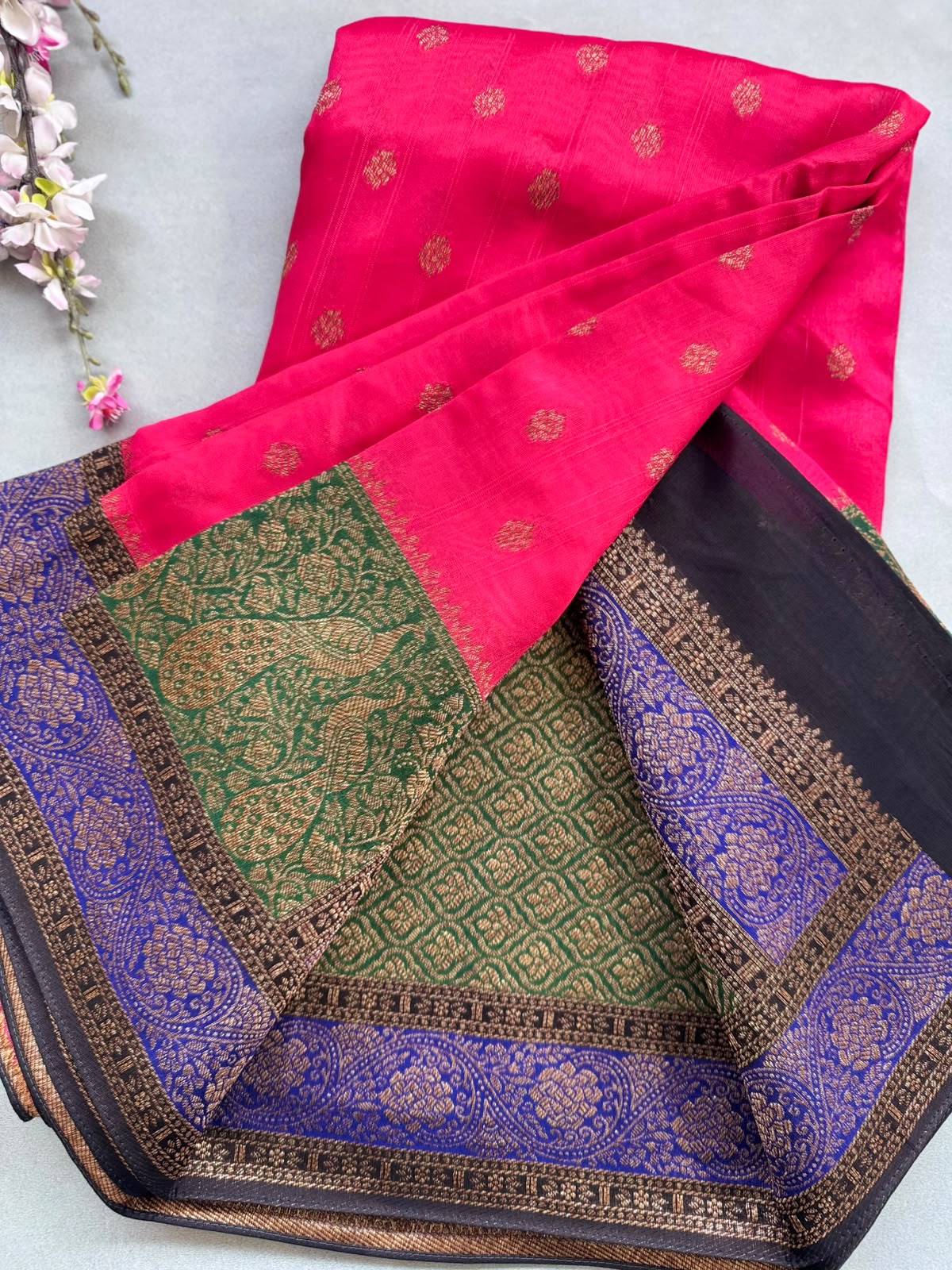 Pink 3D Border Tussar Georgette Saree 110
