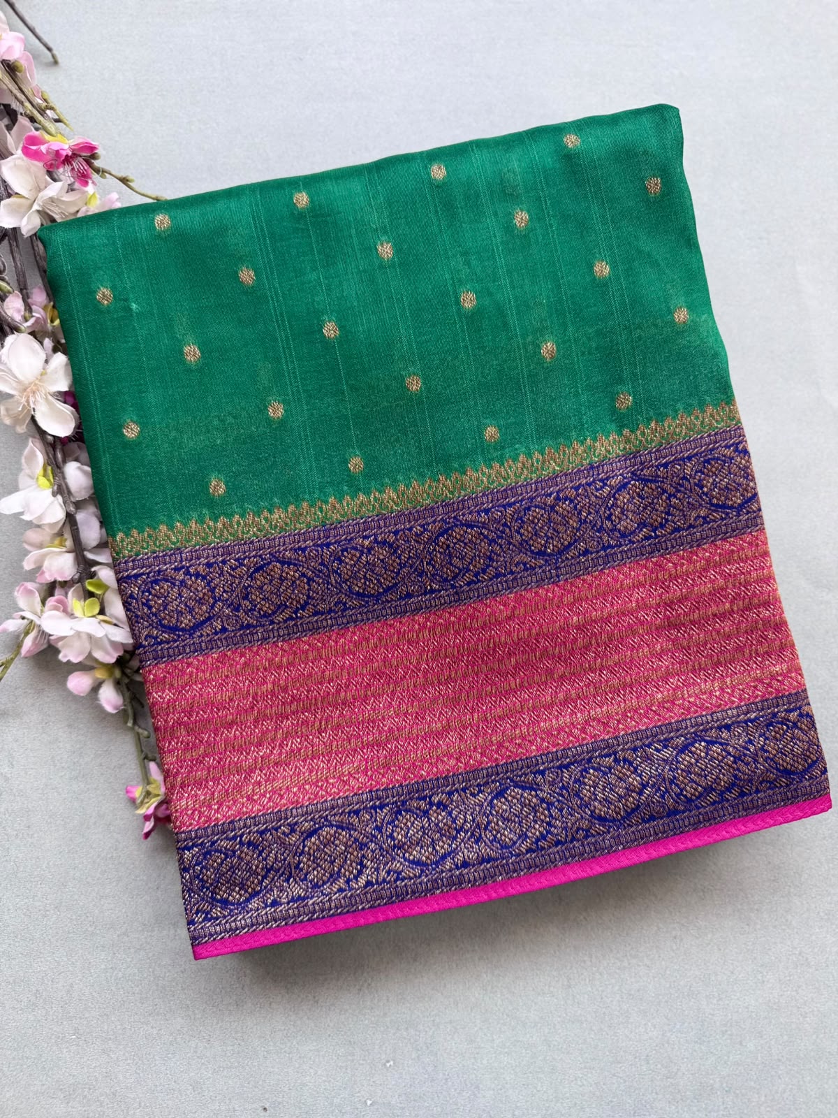 Green 3D Border Tussar Georgette Saree 110