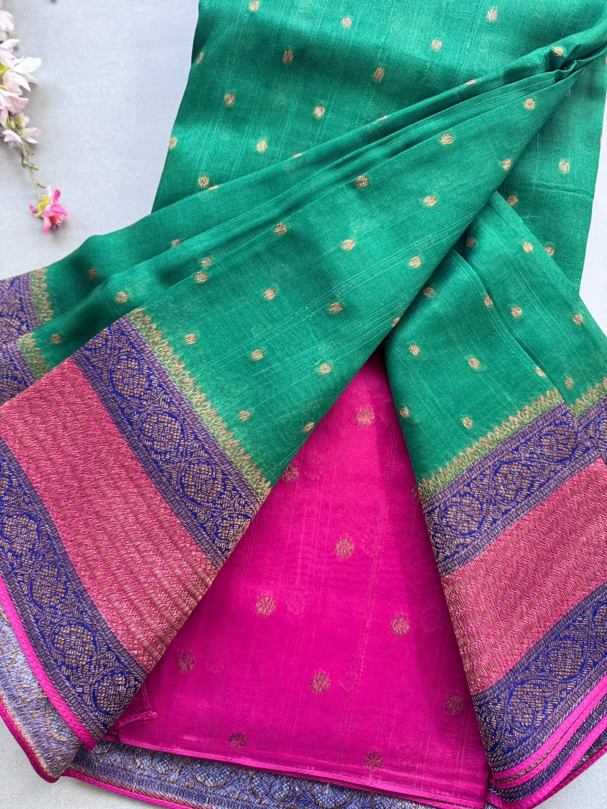 Green 3D Border Tussar Georgette Saree 110