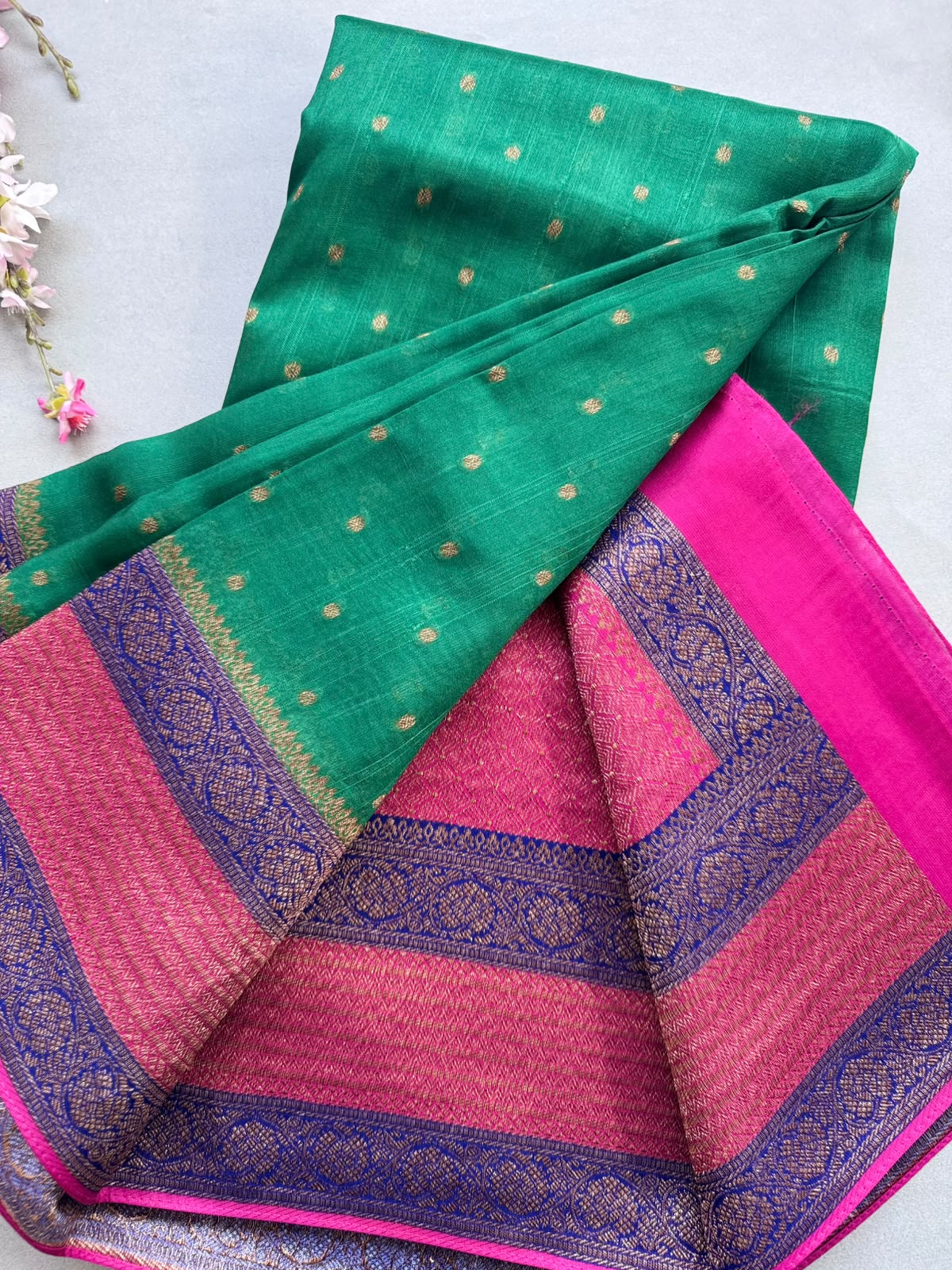 Green 3D Border Tussar Georgette Saree 110