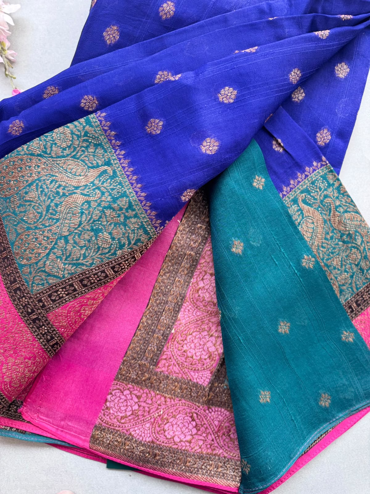 Navy Blue 3D Border Tussar Georgette Saree 110