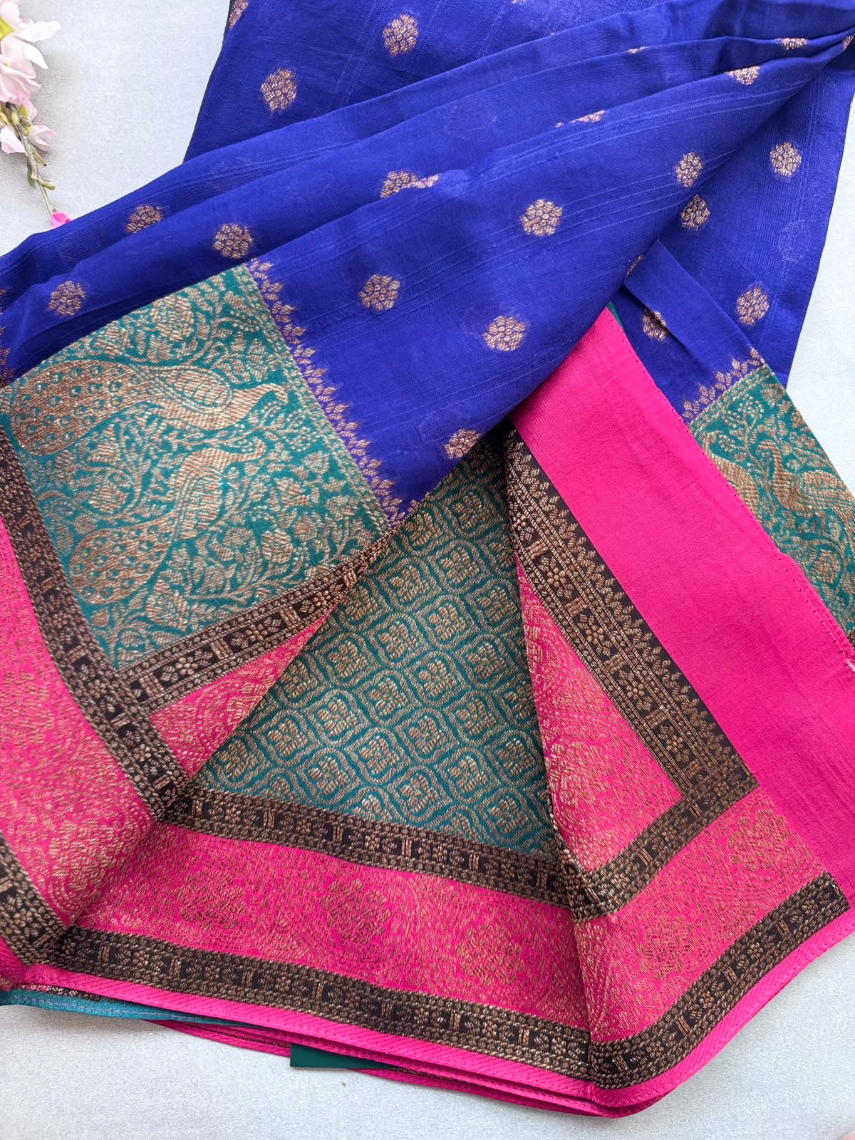 Navy Blue 3D Border Tussar Georgette Saree 110