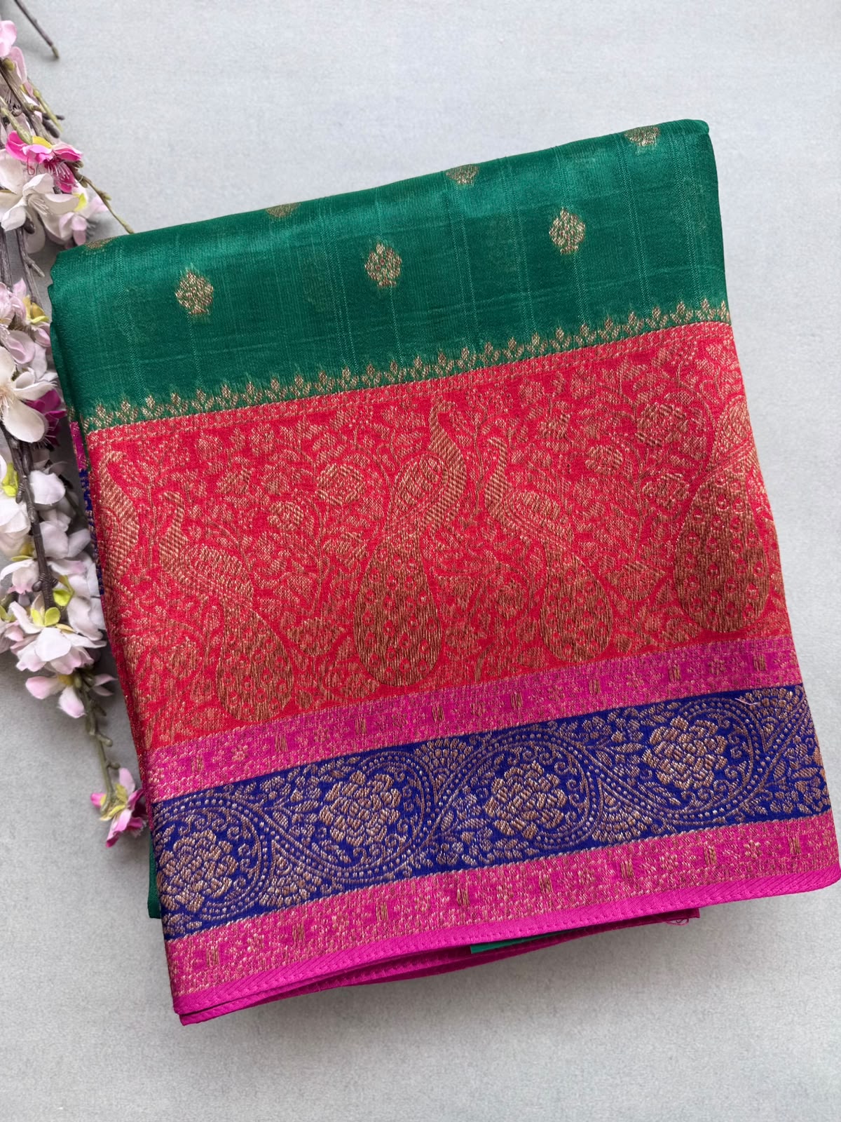 Green 3D Border Tussar Georgette Saree 110
