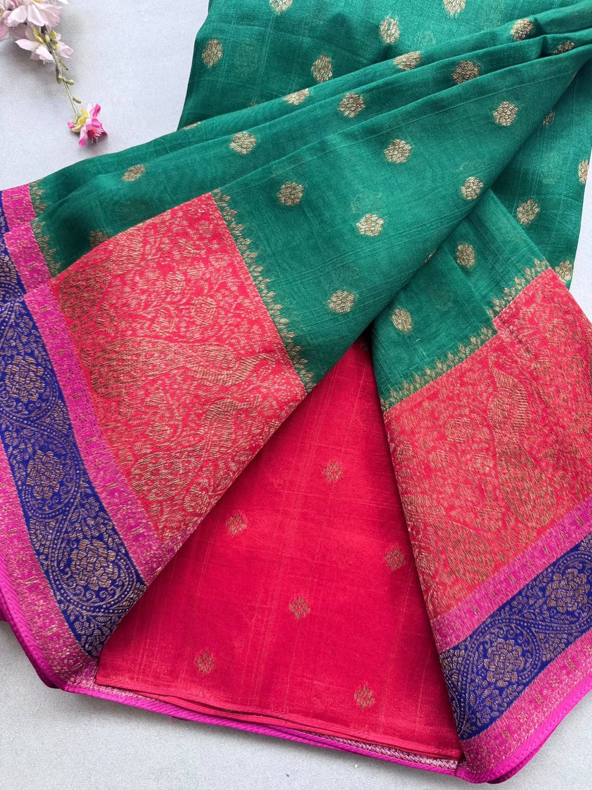 Green 3D Border Tussar Georgette Saree 110