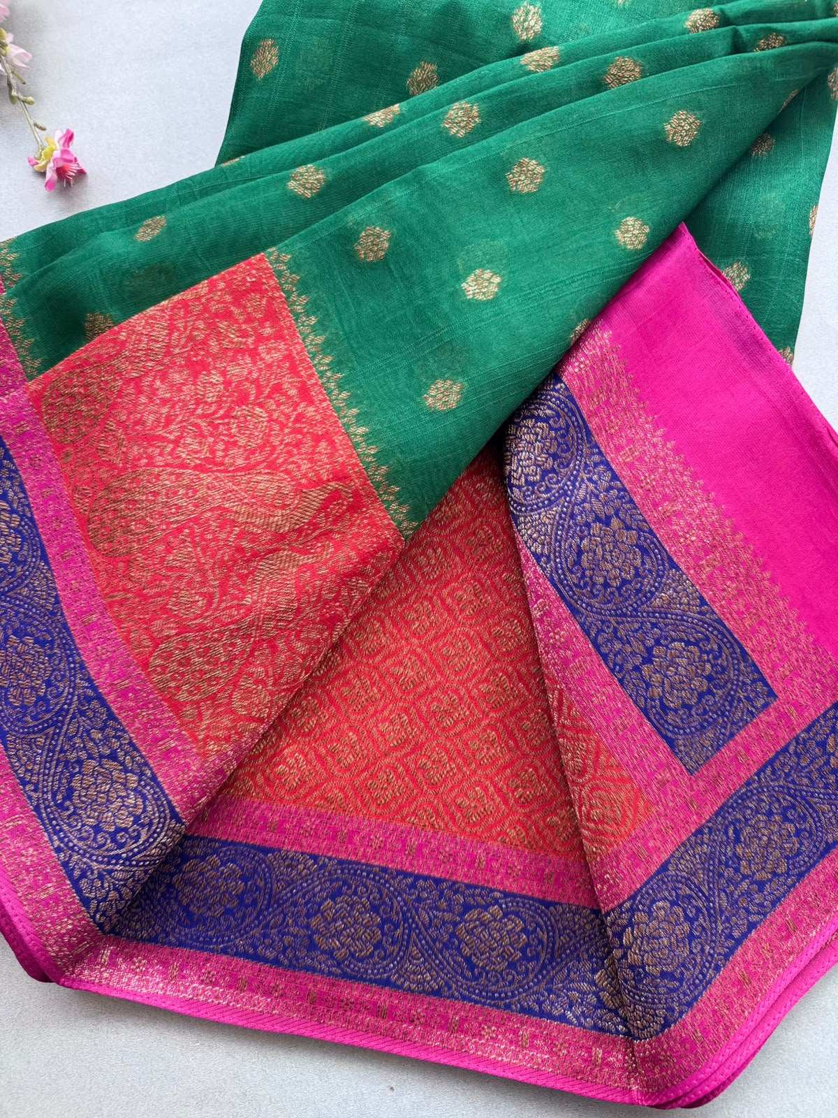 Green 3D Border Tussar Georgette Saree 110