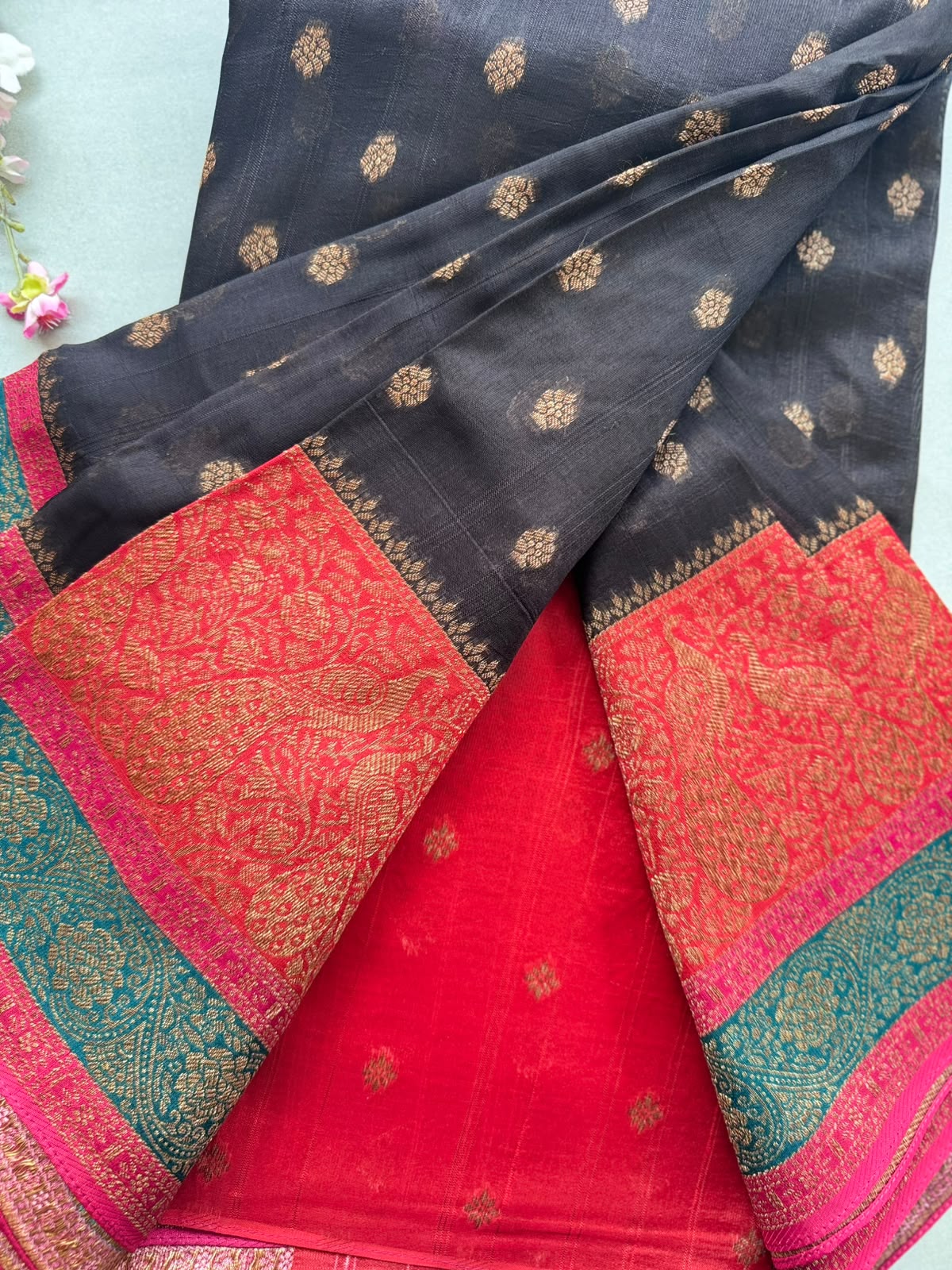 Black 3D Border Tussar Georgette Saree 110
