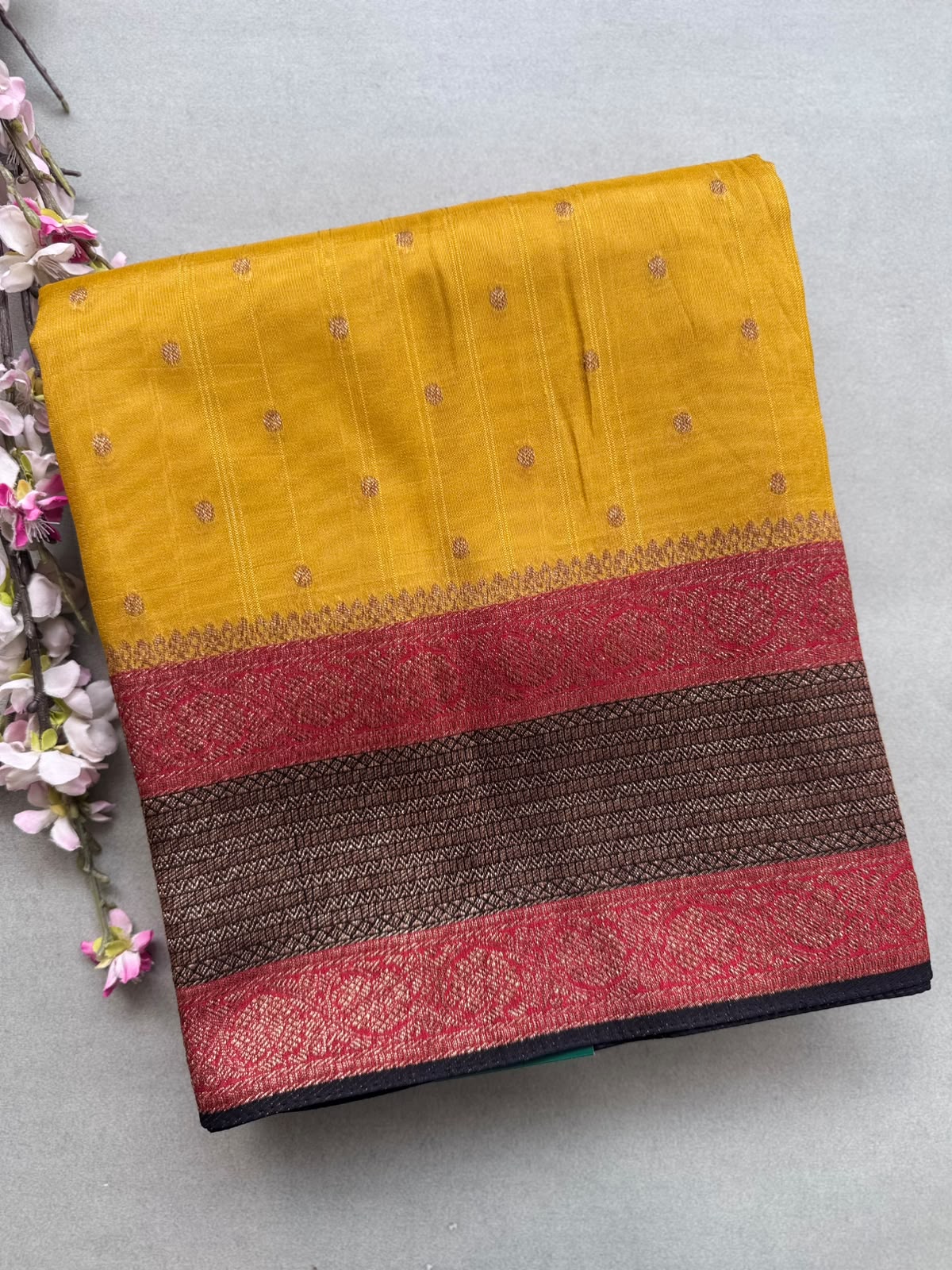 Mustard 3D Border Tussar Georgette Saree 110