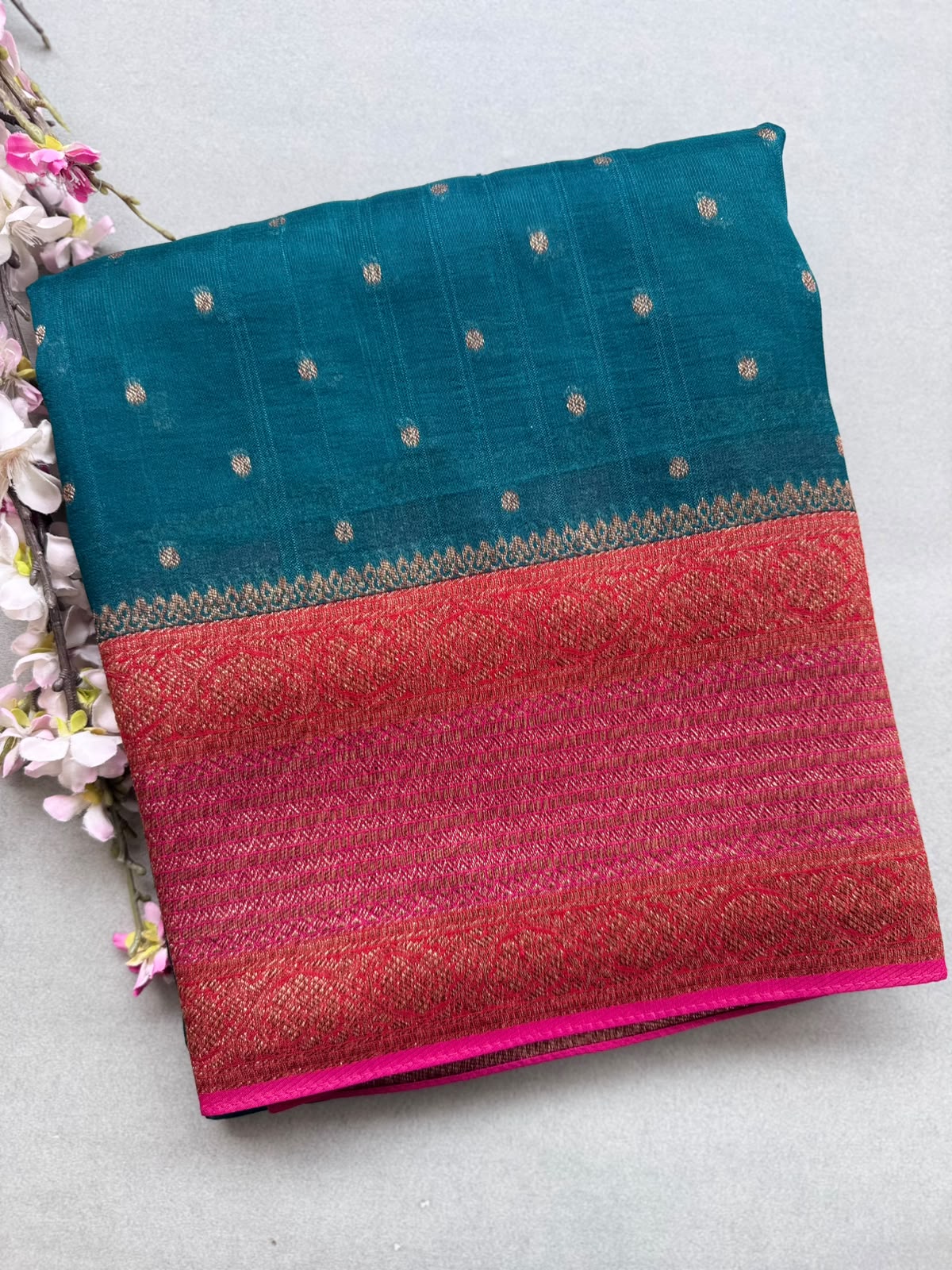 Bottle Green 3D Border Tussar Georgette Saree 110