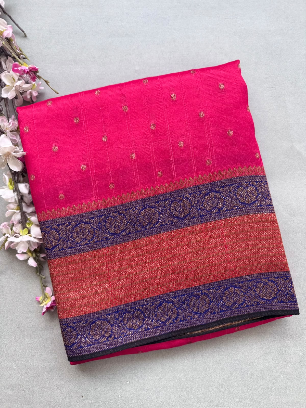 Pink 3D Border Tussar Georgette Saree 110