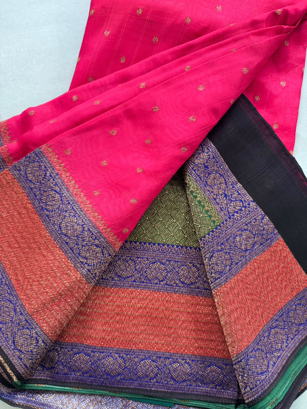 Pink 3D Border Tussar Georgette Saree 110