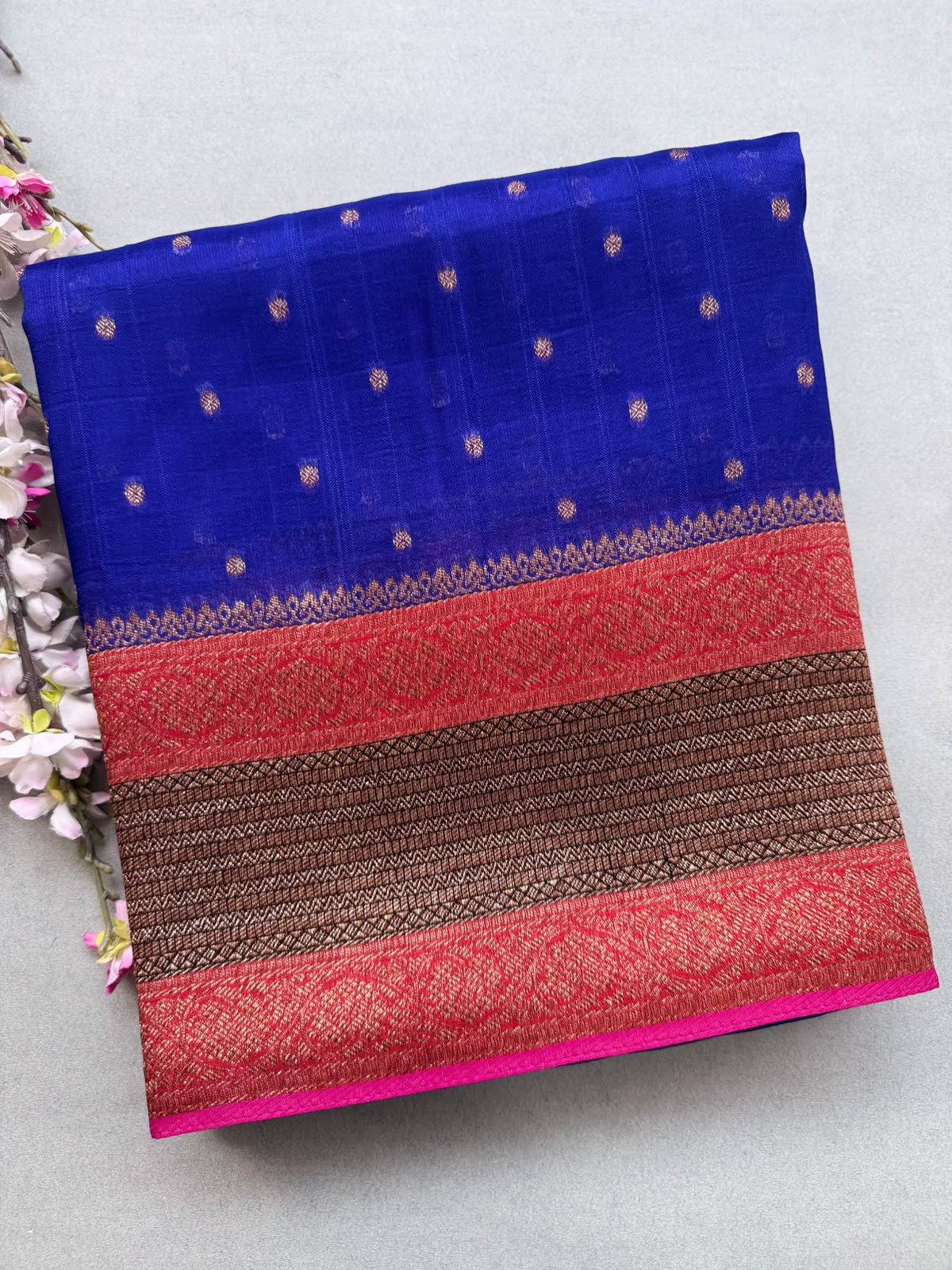 Navy Blue 3D Border Tussar Georgette Saree 110