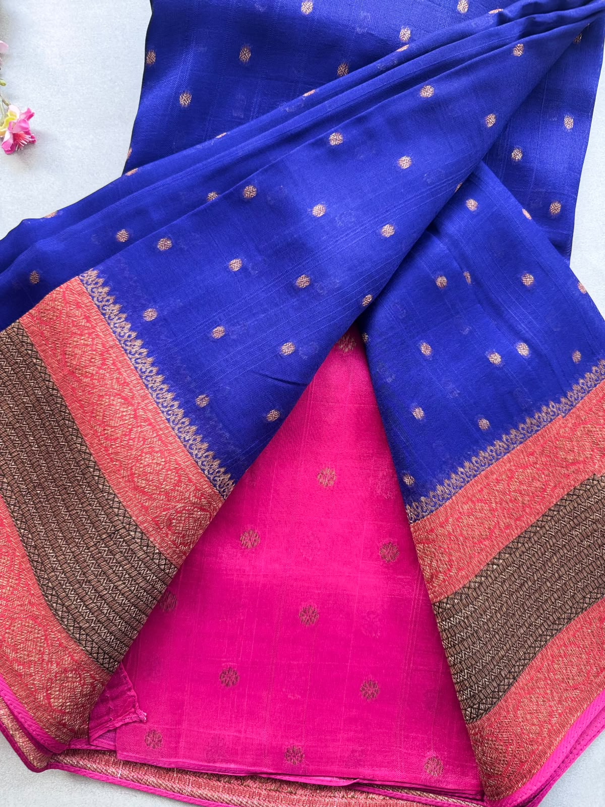 Navy Blue 3D Border Tussar Georgette Saree 110
