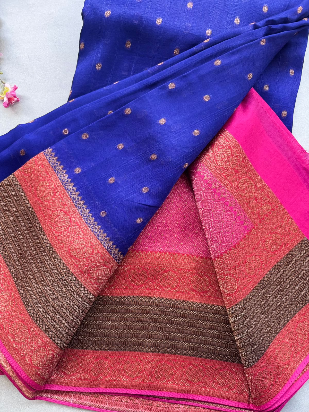 Navy Blue 3D Border Tussar Georgette Saree 110