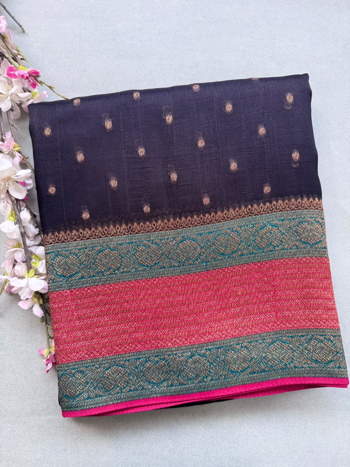 Black 3D Border Tussar Georgette Saree 110