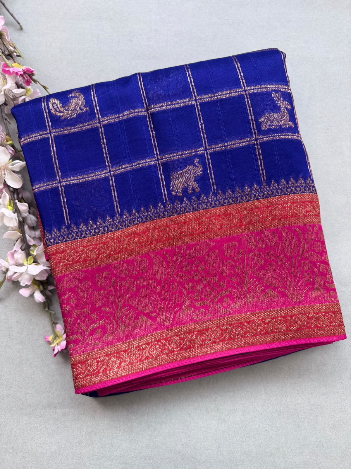 Navy Blue 3D Border Tussar Georgette Saree 110