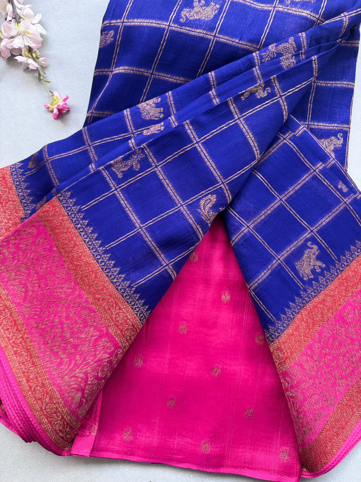 Navy Blue 3D Border Tussar Georgette Saree 110