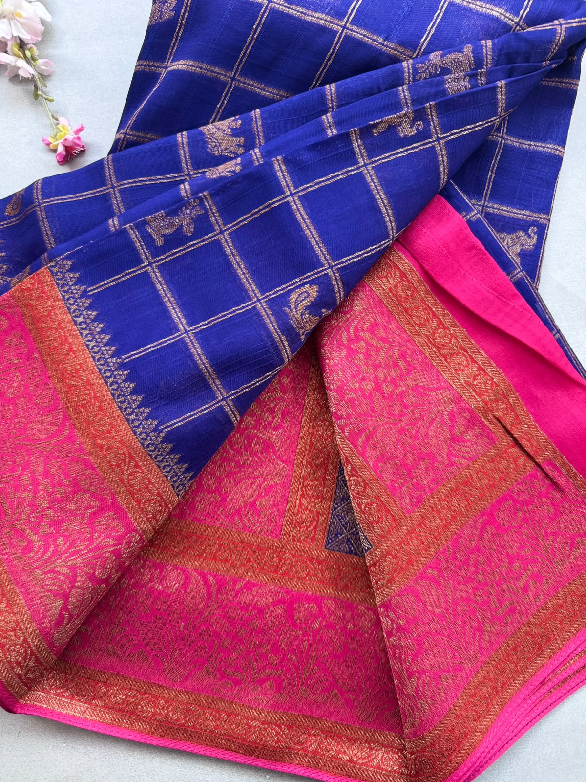 Navy Blue 3D Border Tussar Georgette Saree 110