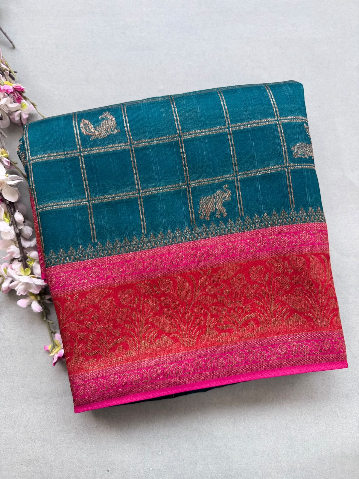 Bottle Green 3D Border Tussar Georgette Saree 110