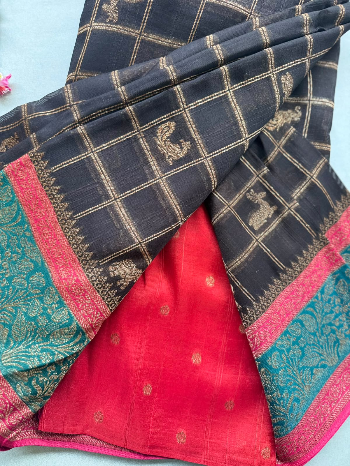 Black 3D Border Tussar Georgette Saree 110