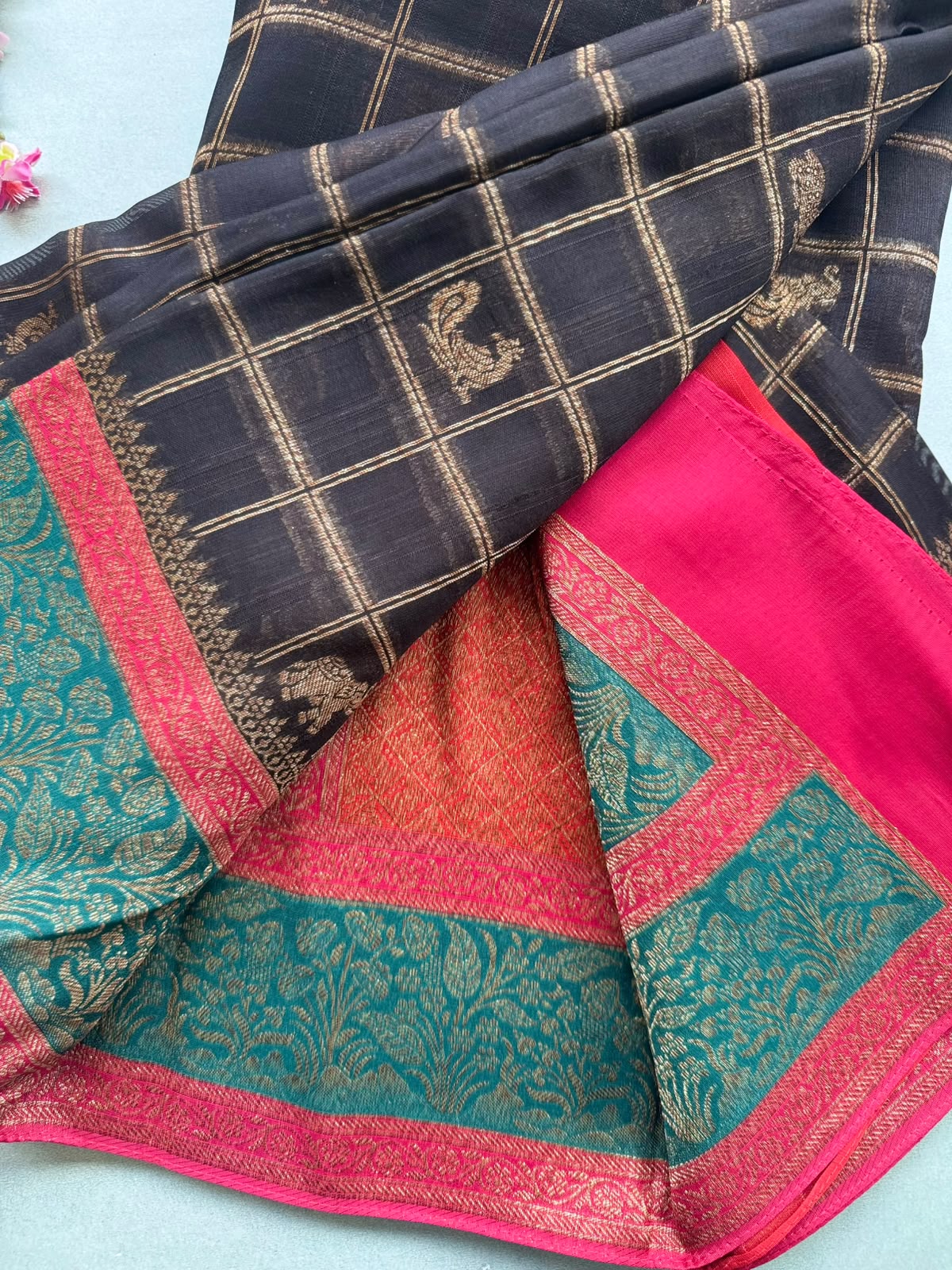 Black 3D Border Tussar Georgette Saree 110