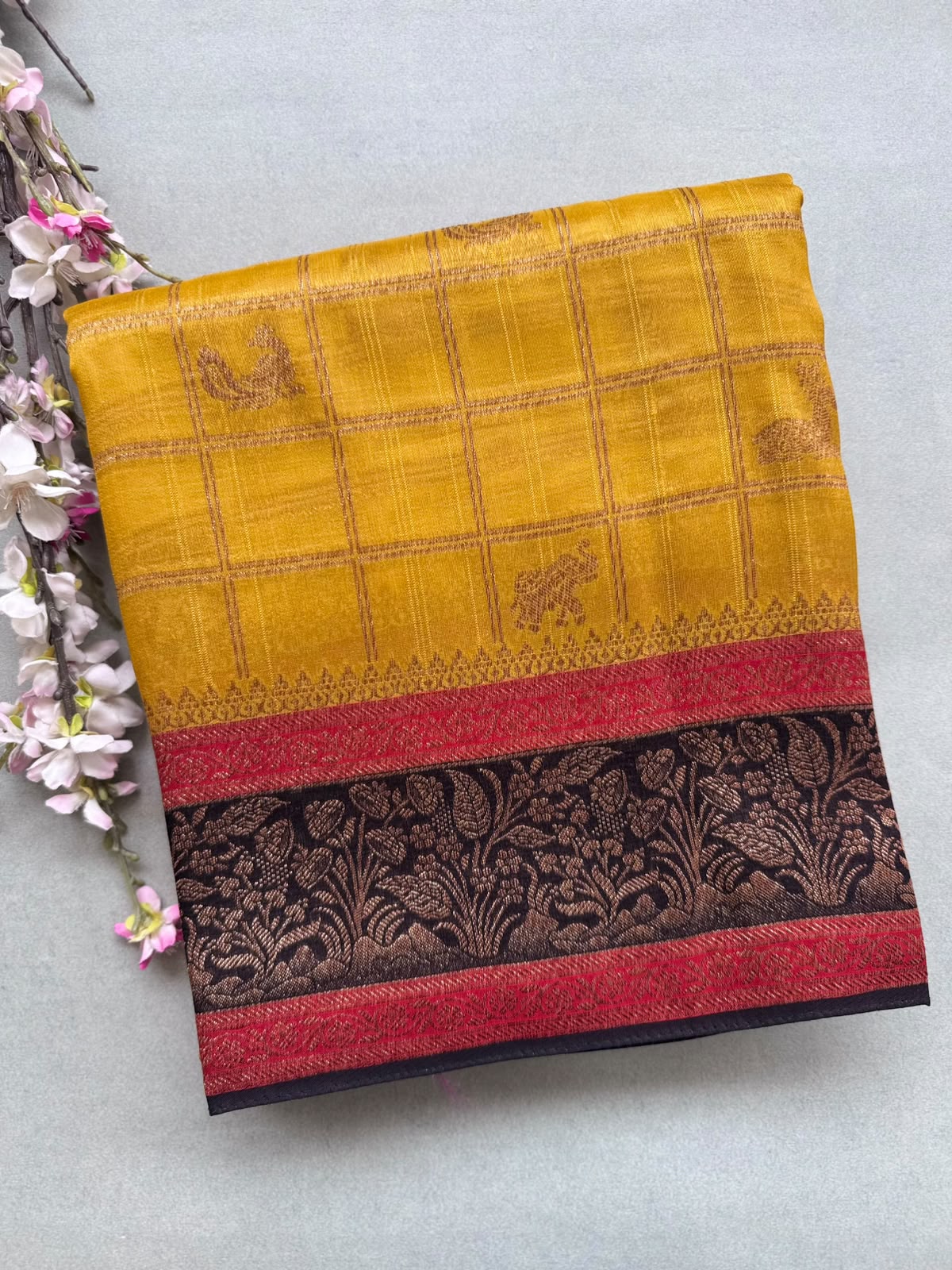Mustard 3D Border Tussar Georgette Saree 110