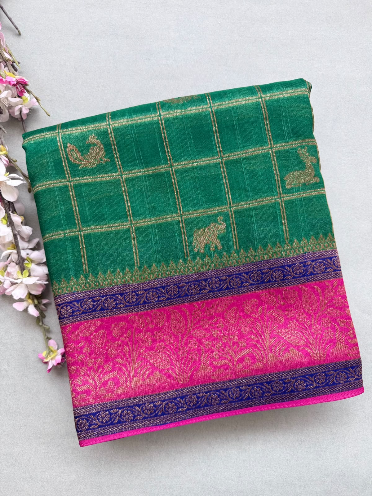 Green 3D Border Tussar Georgette Saree 110