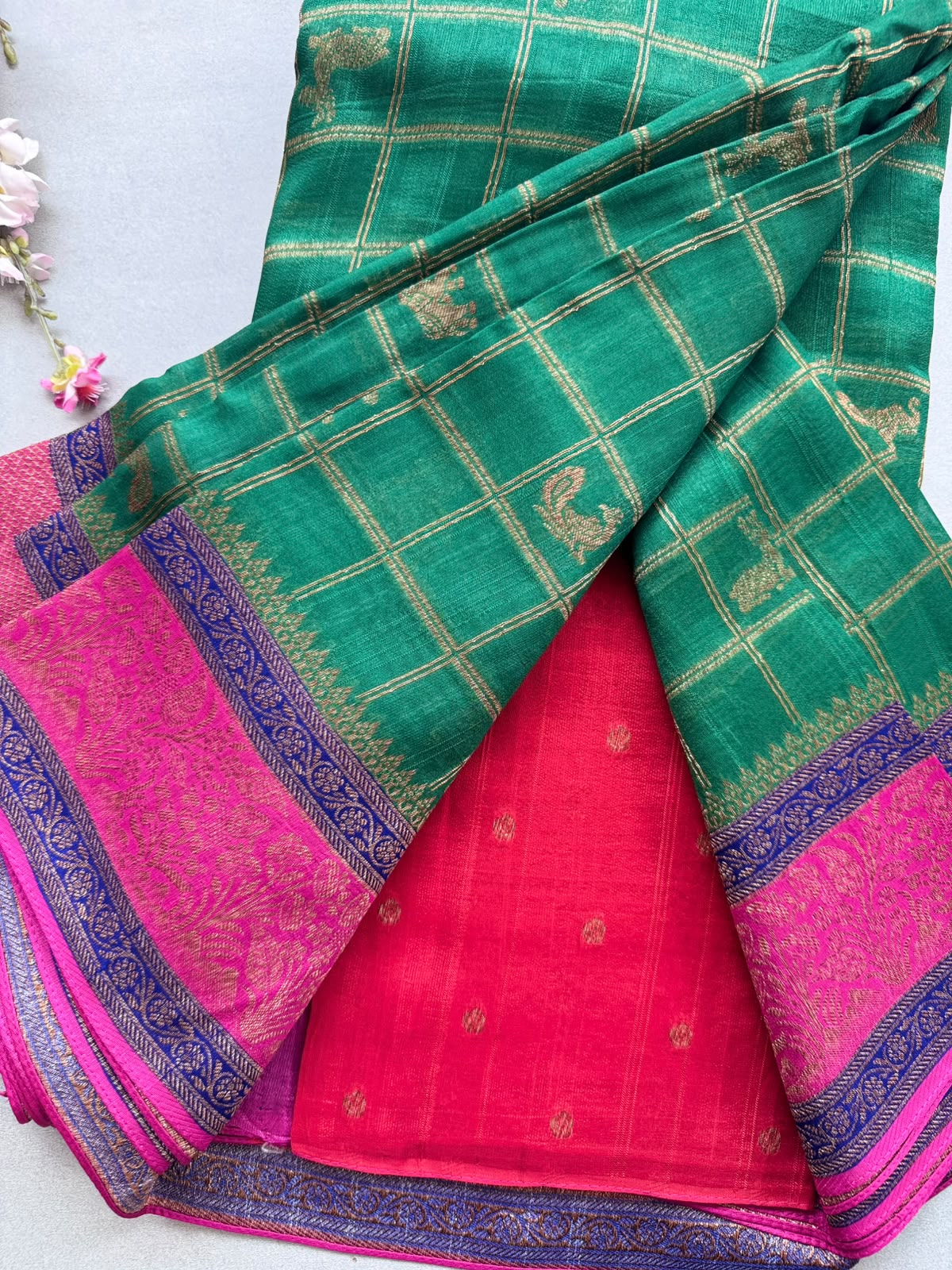 Green 3D Border Tussar Georgette Saree 110