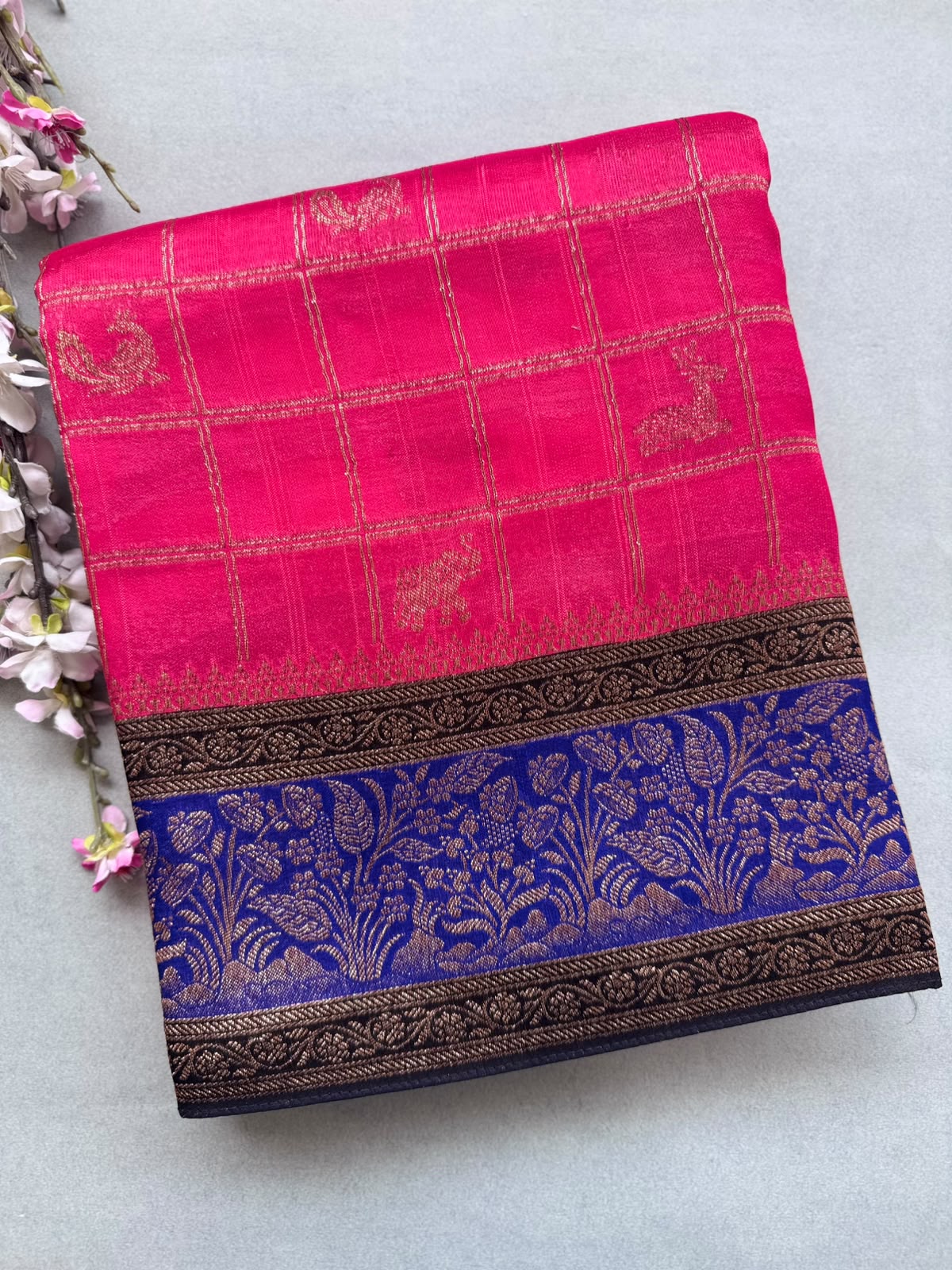 Pink 3D Border Tussar Georgette Saree 110