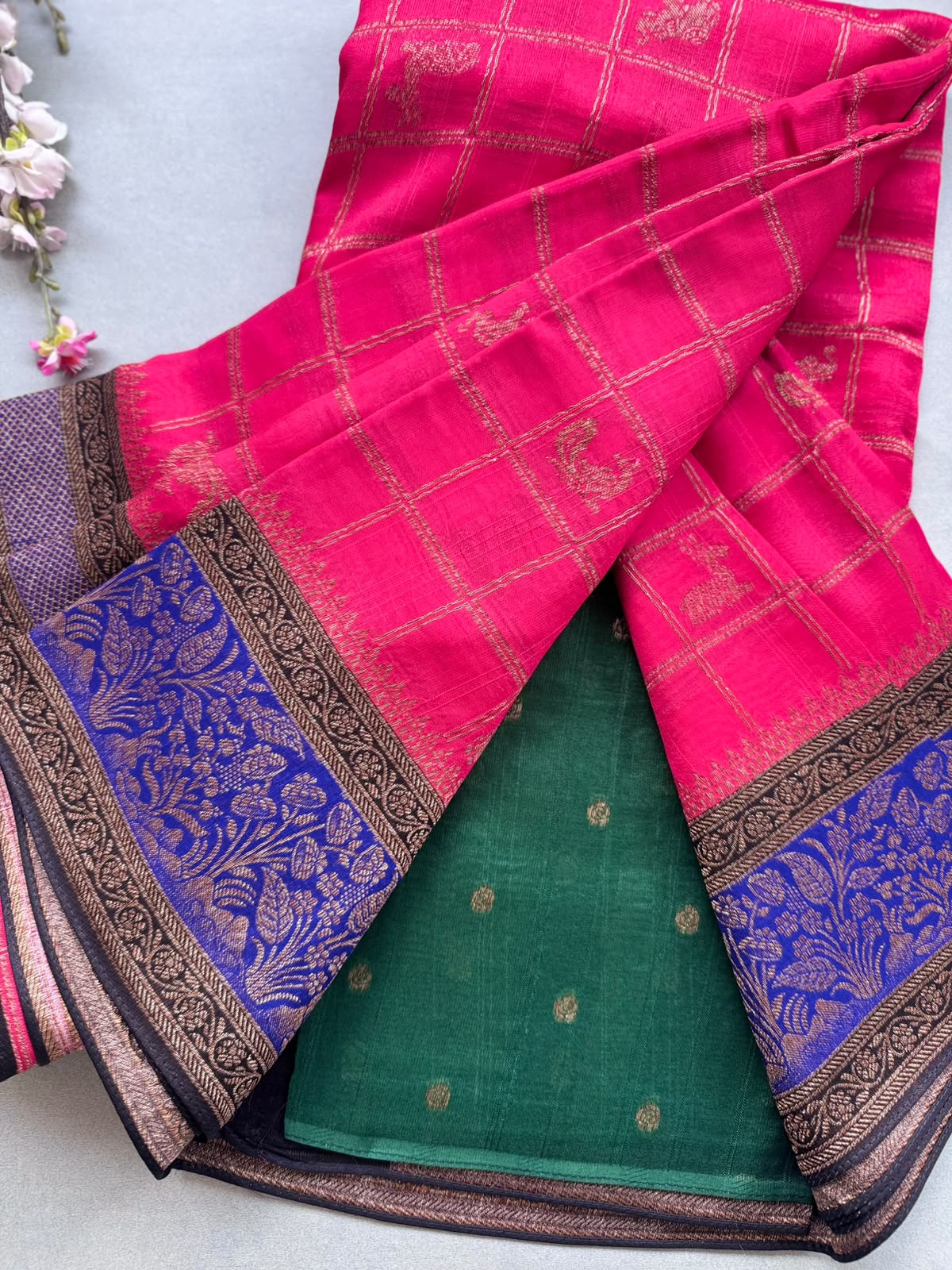 Pink 3D Border Tussar Georgette Saree 110