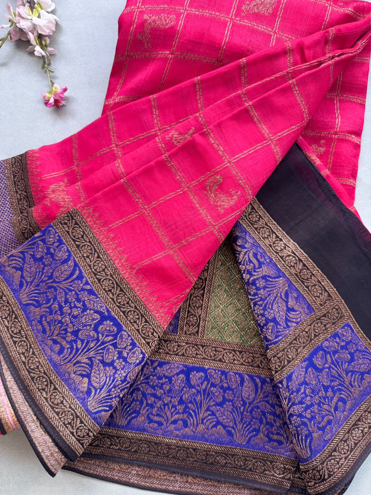 Pink 3D Border Tussar Georgette Saree 110