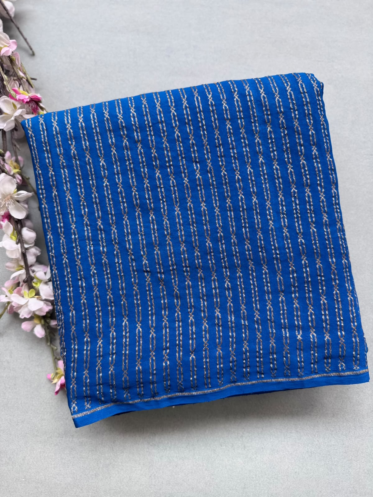 Blue Pure Benarasi Crepe with Contrast Blouse Saree 110