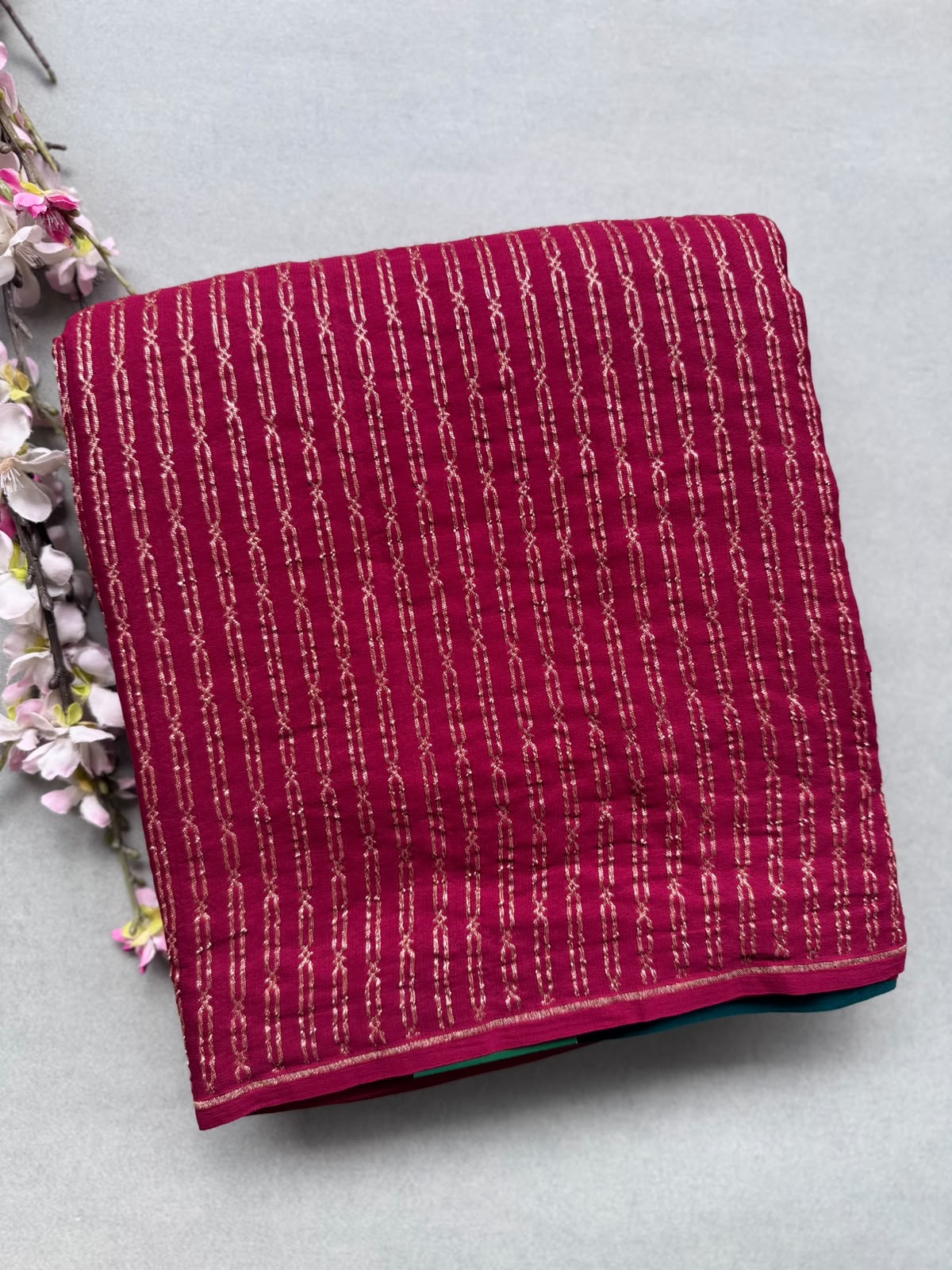 Maroon Pure Benarasi Crepe with Contrast Blouse Saree 110