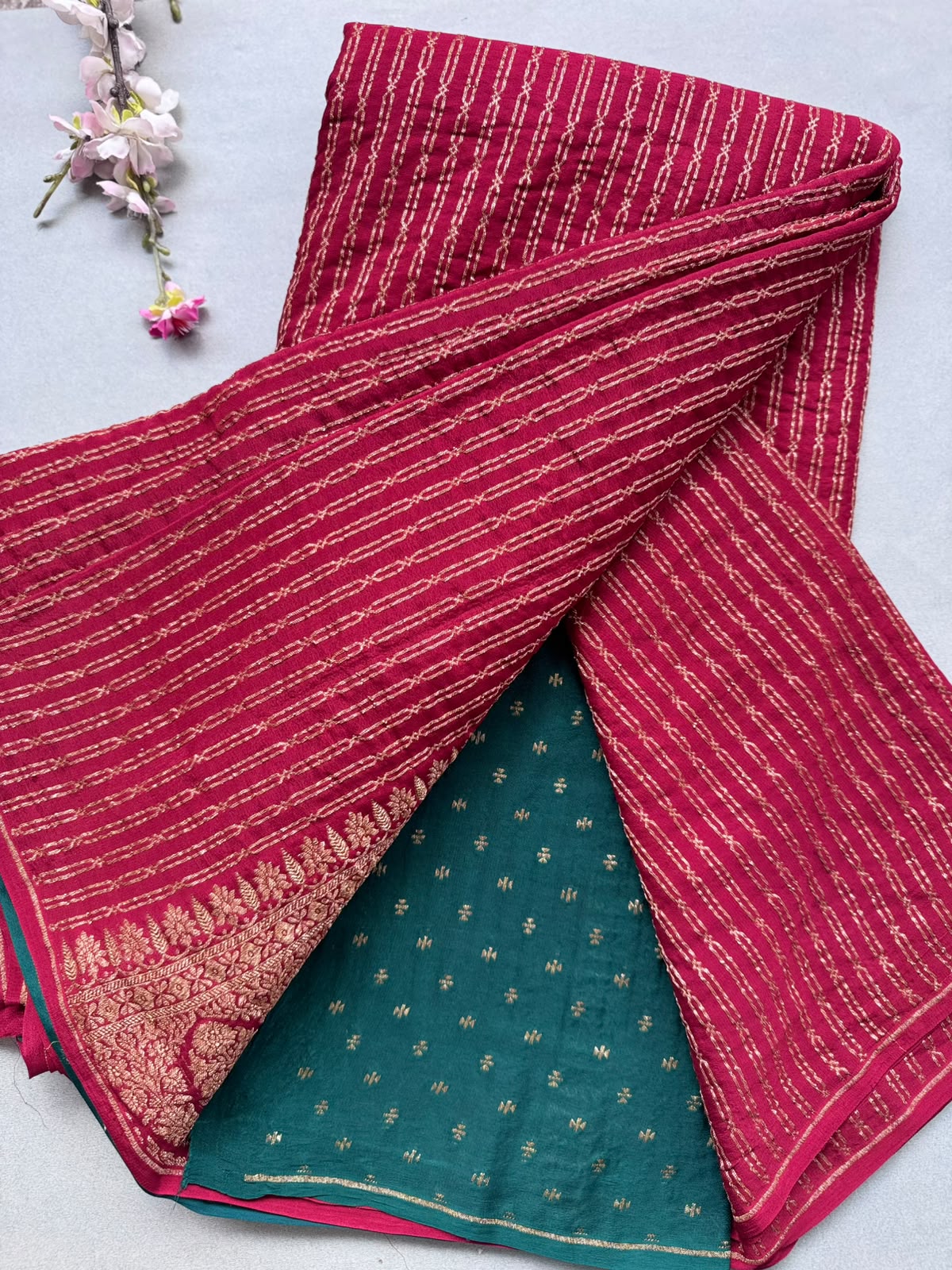 Maroon Pure Benarasi Crepe with Contrast Blouse Saree 110