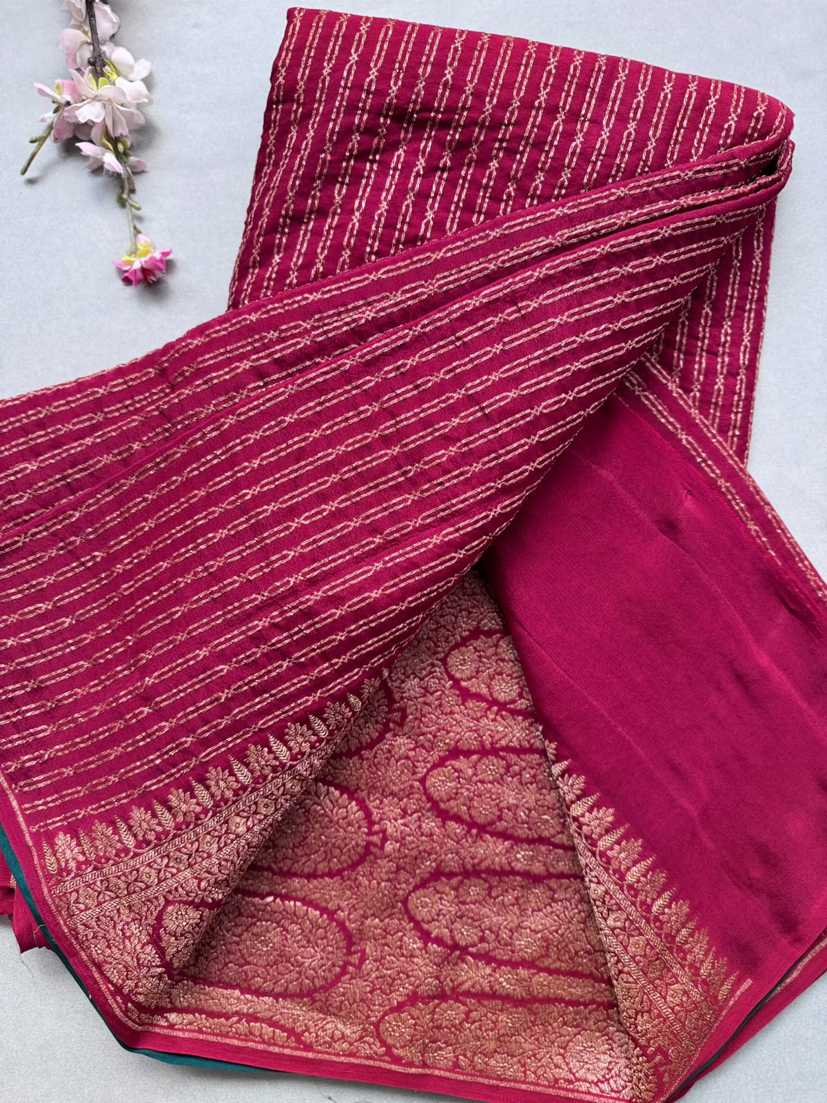 Maroon Pure Benarasi Crepe with Contrast Blouse Saree 110