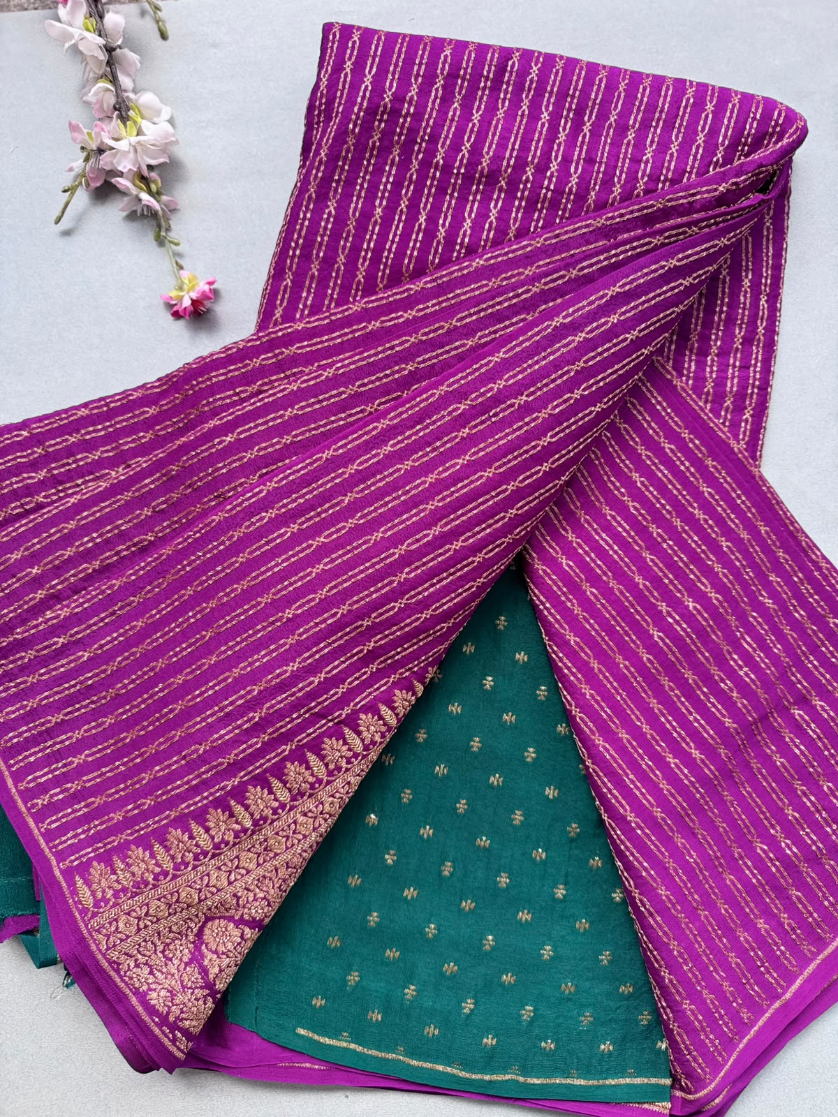 Purple Pure Benarasi Crepe with Contrast Blouse Saree 110