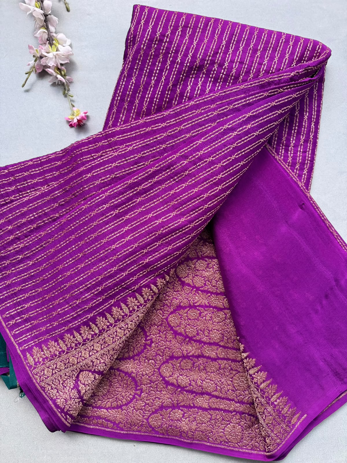 Purple Pure Benarasi Crepe with Contrast Blouse Saree 110